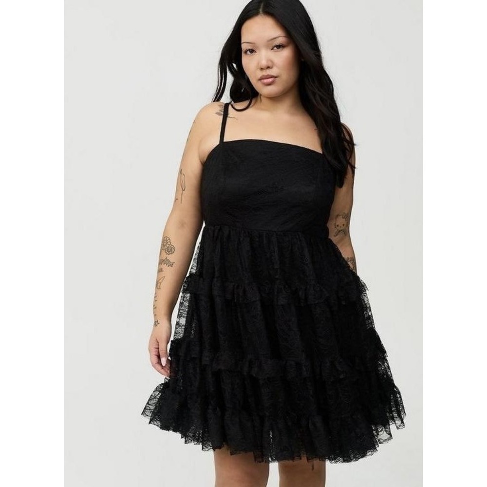 Torrid Babydoll Lace Mini Dress Women 4X Black NWT Ruffle Tiered Whimsigoth